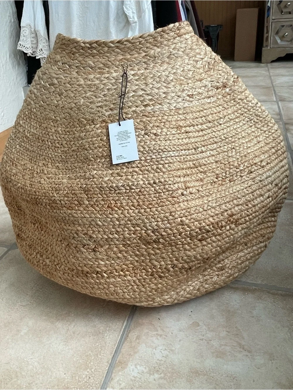 NWT House Doctor Zimba light beige natural jute basket; @40cm height